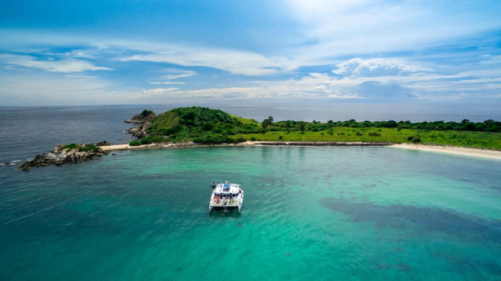 Overview of a yacht near the shores of Koh Phai