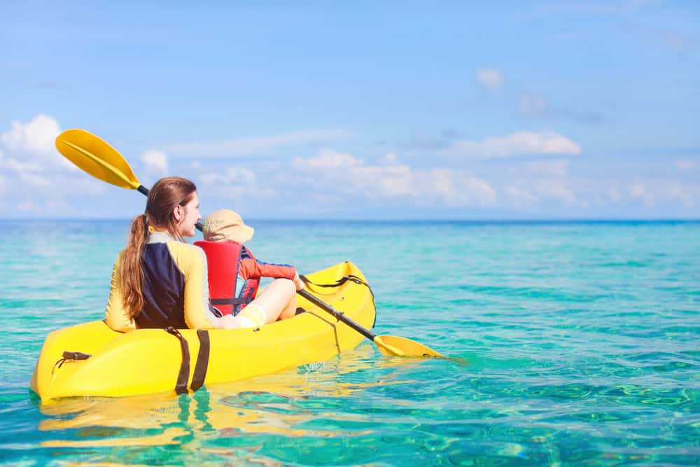 Mother and son kayaking